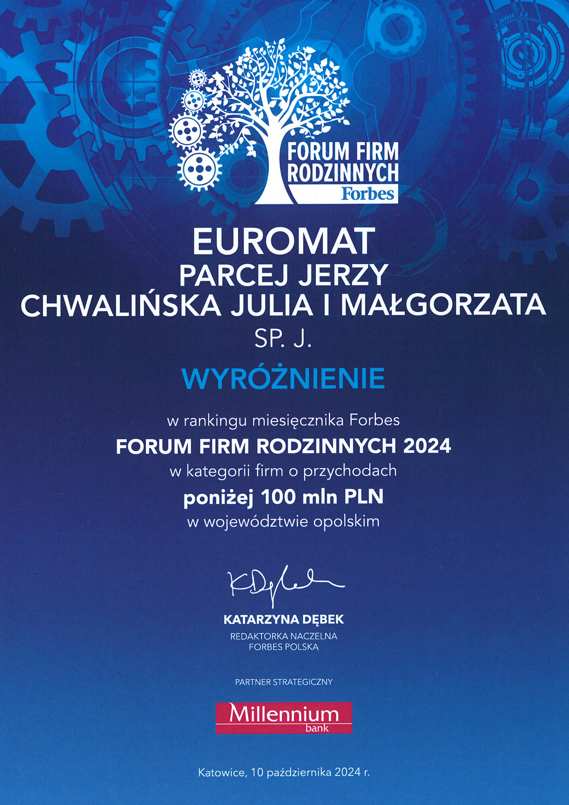 Euromat z wyróżnieniem w rankingu Forbes na Forum Firm Rodzinnych 2024!