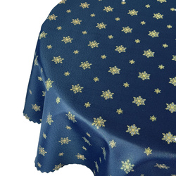 Dwustronny Obrus Plamoodporny Świąteczny Granatowy Złoty Śnieg I Okrągły