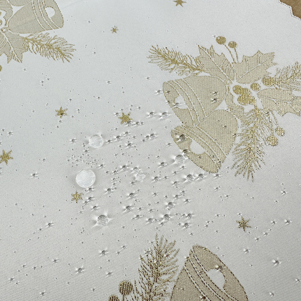 Dwustronny Obrus Plamoodporny Świąteczny Dzwonki Biały Złoty