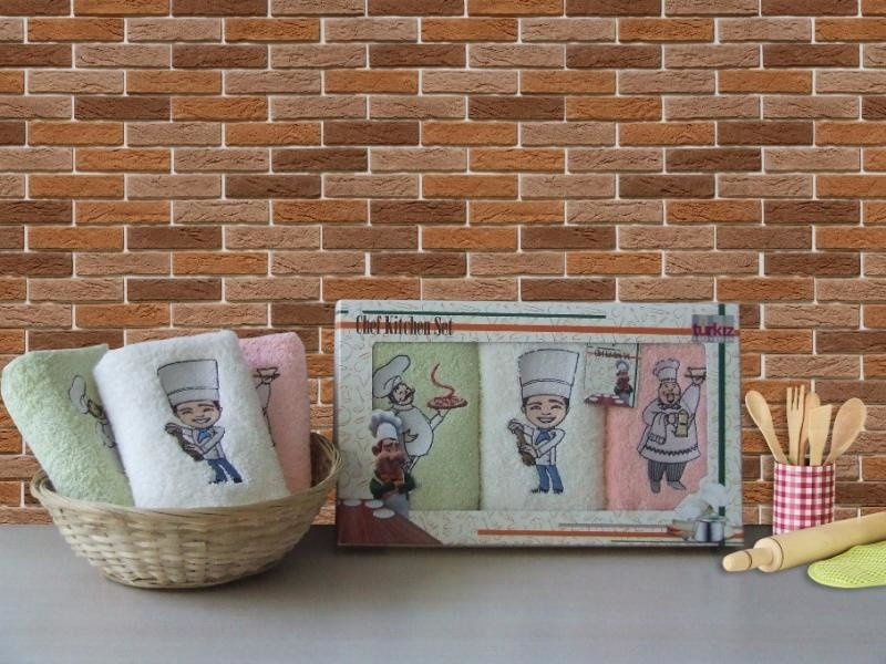 Komplet Ręczników Kuchennych Chef 25015B Róż Ecru Seledyn