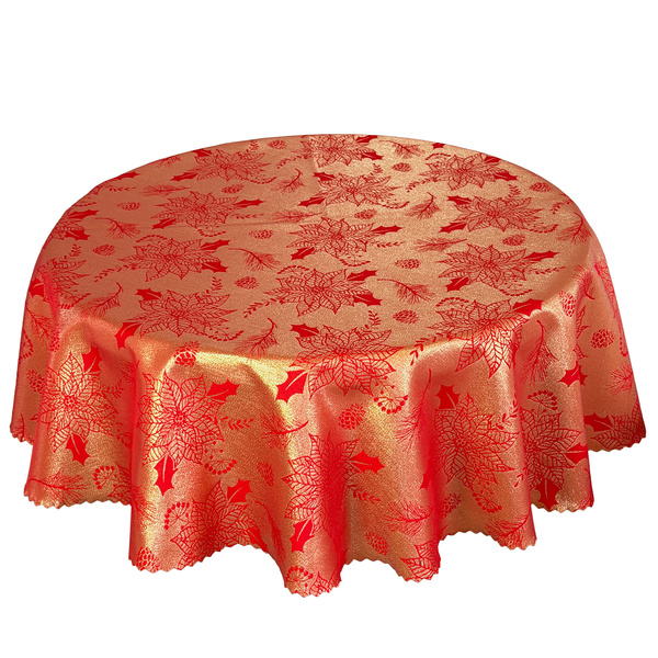 Dwustronny Obrus Plamoodporny Świąteczny Czerwony Złota Gwiazda Betlejemska Z-2888 Okrągły