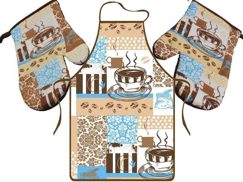 Fartuszek Kuchenny i 2 Rękawice Kuchenne Cappuccino 9116B Zestaw