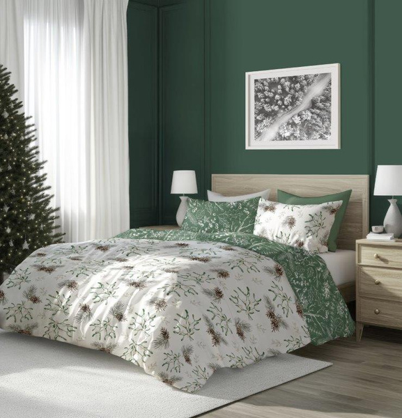 Komplet Pościeli 140x200+70x90 Scandic 083 Jemioła Szyszki