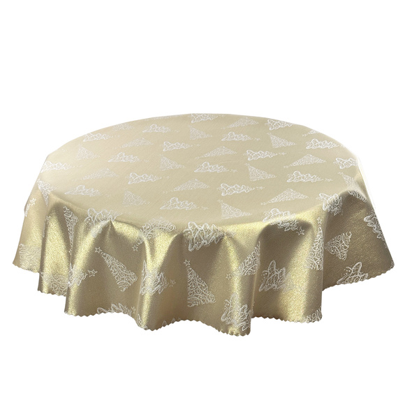 Dwustronny Obrus Plamoodporny Świąteczny Boże Narodzenie Choinka Złoty Z-3401 Okrągły
