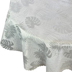 Dwustronny Obrus Plamoodporny Liście Monstera Srebrny Z-2771 Okrągły