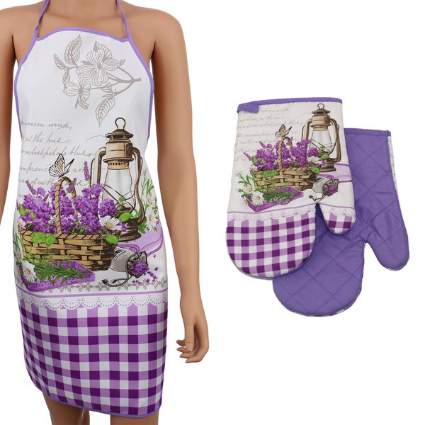 Fartuszek Kuchenny i 2 Rękawice Kuchenne Lavender II F319113B Zestaw