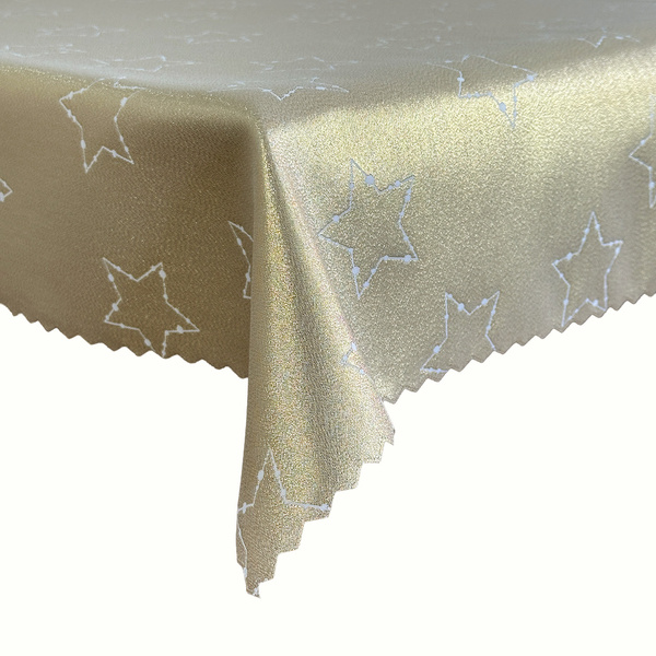 Dwustronny Obrus Plamoodporny Świąteczny Złoty Biały Gwiazdy 2561