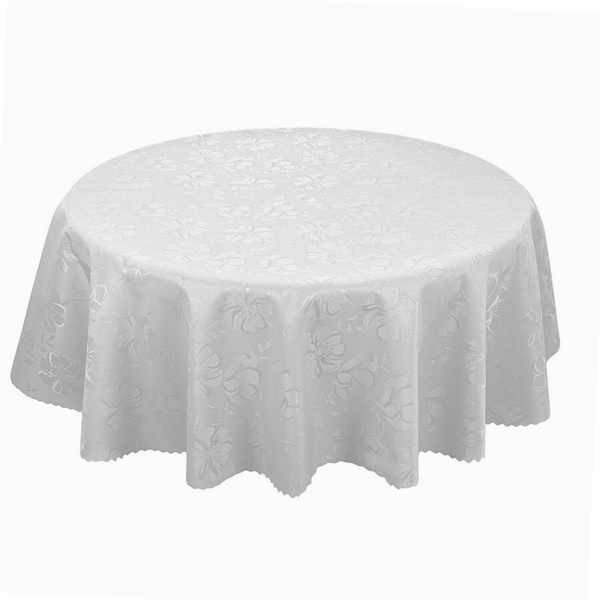 Obrus Plamoodporny Kwiaty 3329 Biały Okrągły