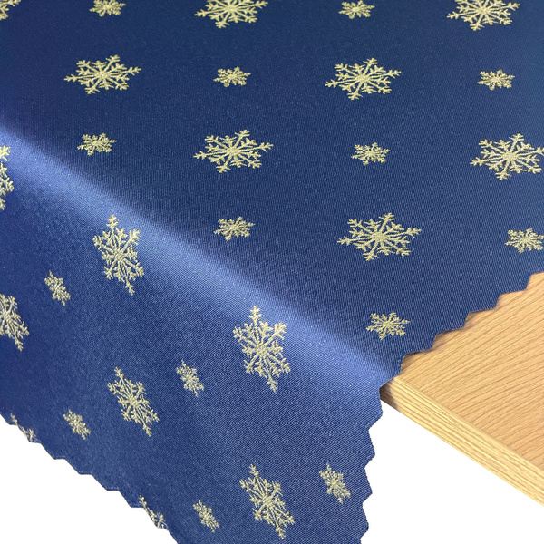 Dwustronne Bieżniki i Serwety Plamoodporne Świąteczne Granatowy Złoty Śnieg I