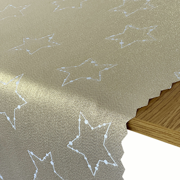 Dwustronne Bieżniki i Serwety Plamoodporne Świąteczny Złoty Biały Gwiazdy 2561