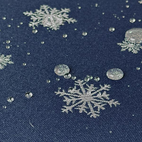 Dwustronne Bieżniki i Serwety Plamoodporne Świąteczne Granatowy Srebrny Śnieg I