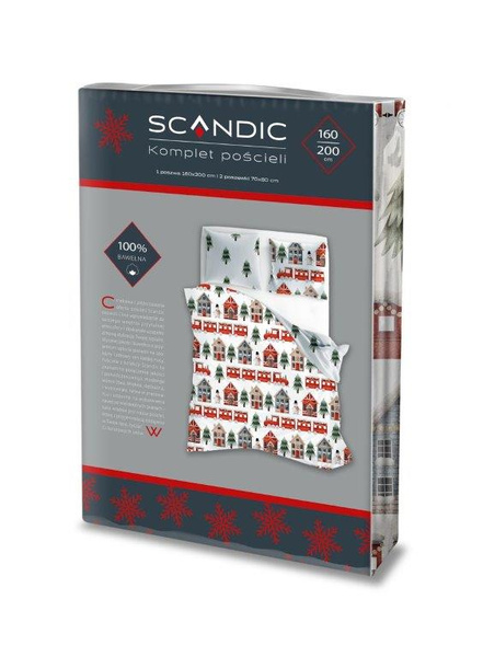 Komplet Pościeli 220x200+ 2x70x80 Scandic 075 Zima Święta Pociąg