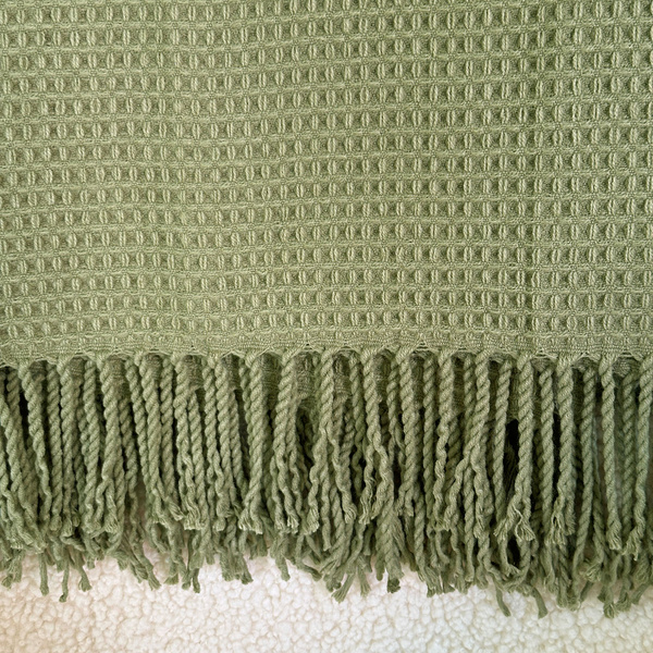 Koc Żakardowy Alta z Frędzlami Struktura Wafla Zielony 200x220 cm