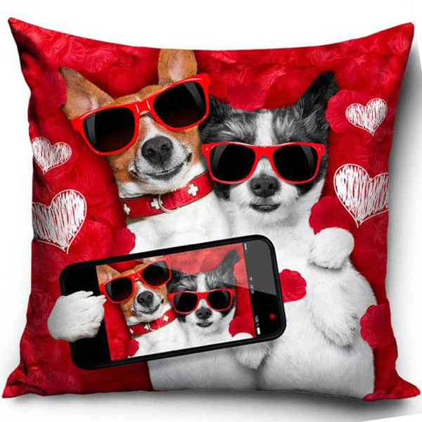 Poszewka Dekoracyjna Walentynki Psy Selfie 40x40 cm LLO