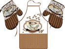 Fartuszek Kuchenny i 2 Rękawice Kuchenne Cappuccino 9578B Zestaw