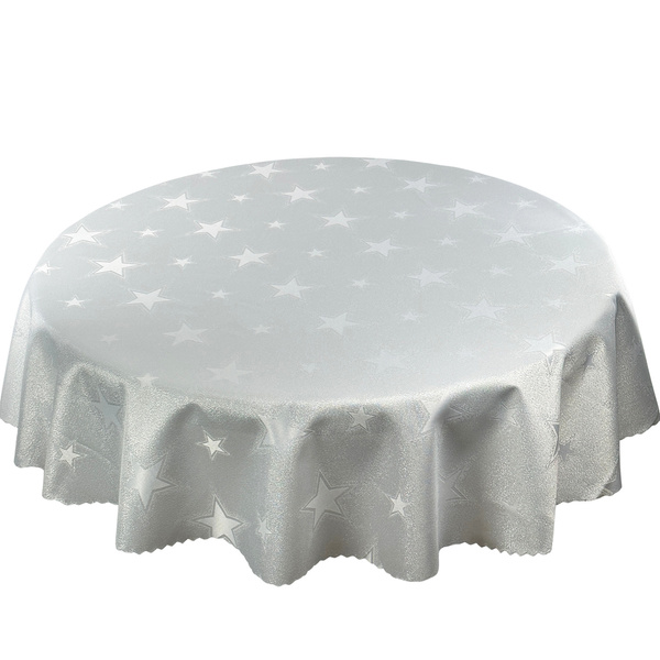 Dwustronny Obrus Plamoodporny Świąteczny Duża Gwiazda Srebrna Okrągłe
