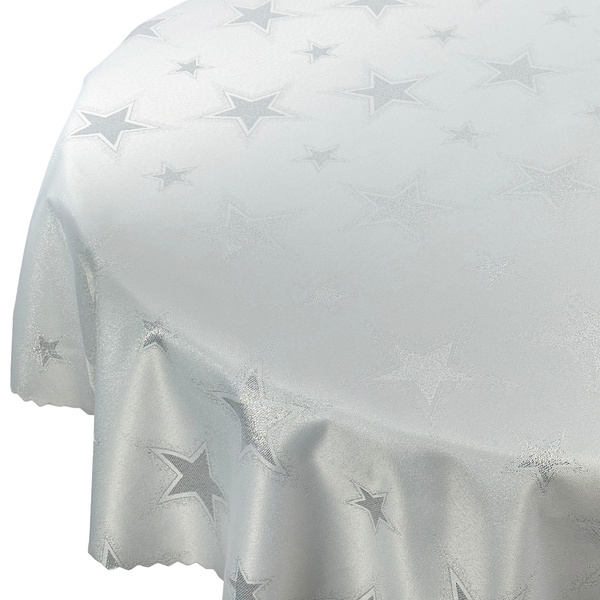Dwustronny Obrus Plamoodporny Świąteczny Duża Gwiazda Srebrna Okrągłe