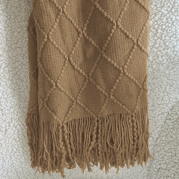 Koc Żakardowy Neria z Frędzlami Taupe Jasny 130x170 cm