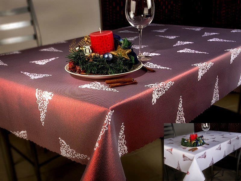 Dwustronne Bieżniki i Serwety Plamoodporne Świąteczny Boże Narodzenie Choinka Bordo