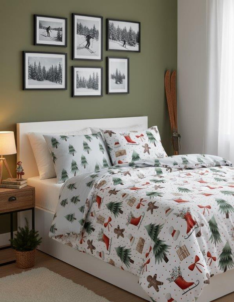 Komplet Pościeli 140x200+70x90 Scandic 078 Zima Pierniczki