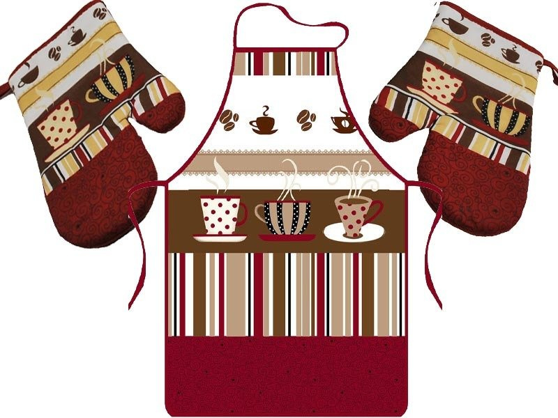 Fartuszek Kuchenny i 2 Rękawice Kuchenne Cappuccino 9172B Zestaw