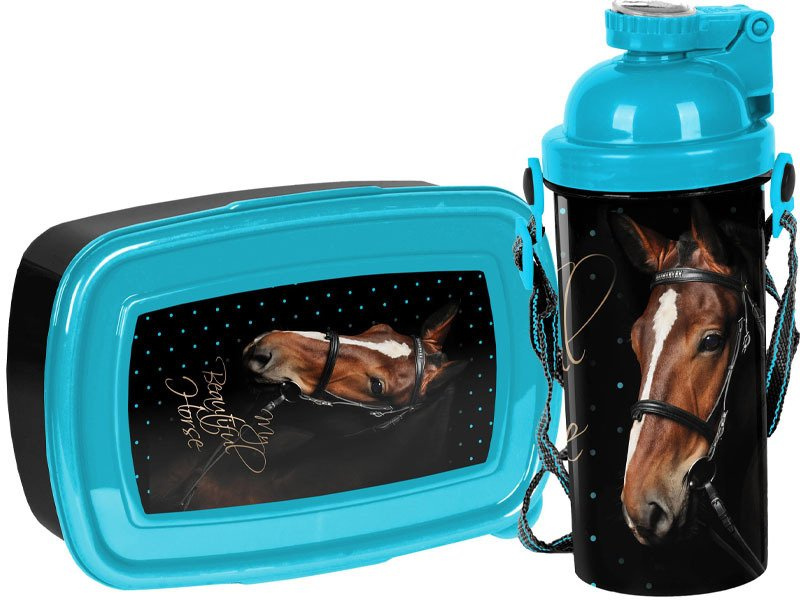 Szkolny Zestaw Śniadaniowy Lunchbox z Bidonem My Beautiful Horse 17-3022KO BL