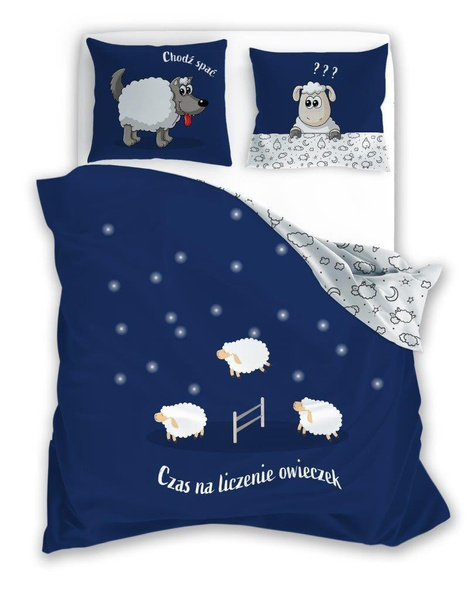 Komplet Pościeli Bawełnianej Owce 160x200 cm + 70x80 cm