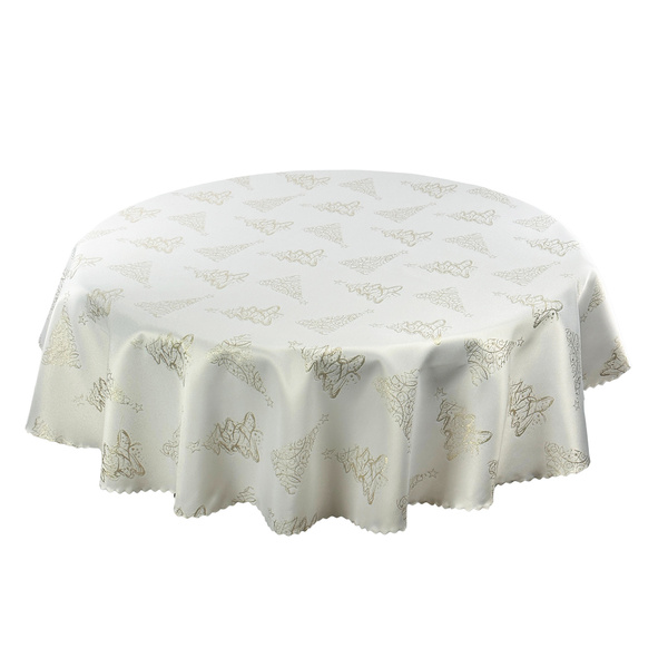 Dwustronny Obrus Plamoodporny Świąteczny Boże Narodzenie Choinka Złoty Z-3401 Okrągły