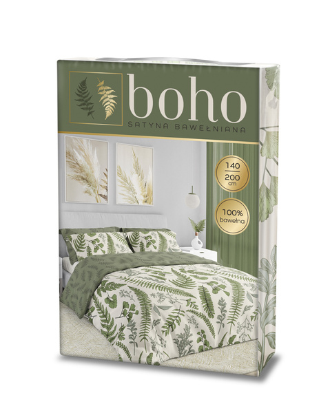 Komplet Pościeli Satyna Bawełniana 220x200+ 2x70x80 Boho 008 Liście Paproci