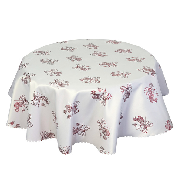 Dwustronny Obrus Plamoodporny Świąteczny Boże Narodzenie Bordowa Bombka Okrągły