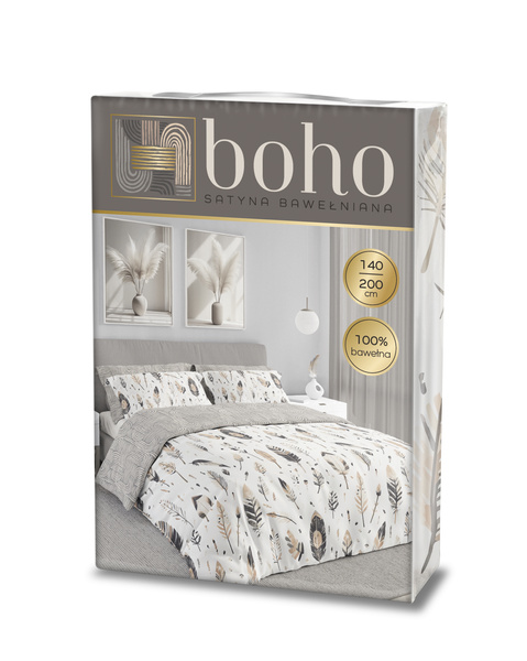 Komplet Pościeli Satyna Bawełniana 140x200+70x90 Boho 007 Piórka