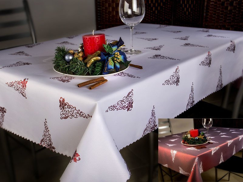 Dwustronne Bieżniki i Serwety Plamoodporne Świąteczny Boże Narodzenie Choinka Bordo