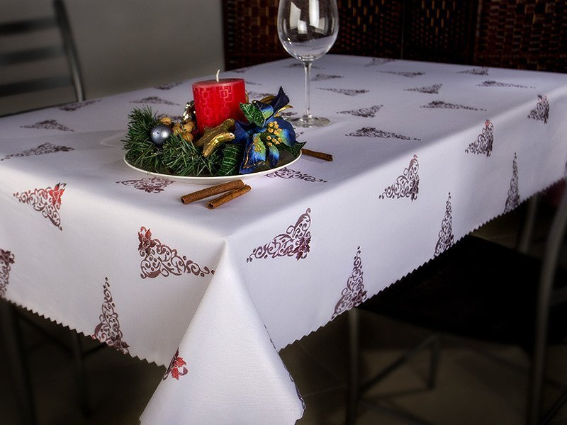 Dwustronne Bieżniki i Serwety Plamoodporne Świąteczny Boże Narodzenie Choinka Bordo