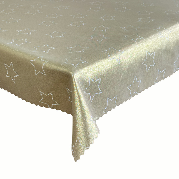Dwustronny Obrus Plamoodporny Świąteczny Złoty Biały Gwiazdy 2561