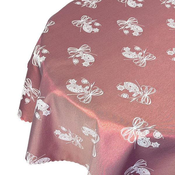 Dwustronny Obrus Plamoodporny Świąteczny Boże Narodzenie Bordowa Bombka Okrągły