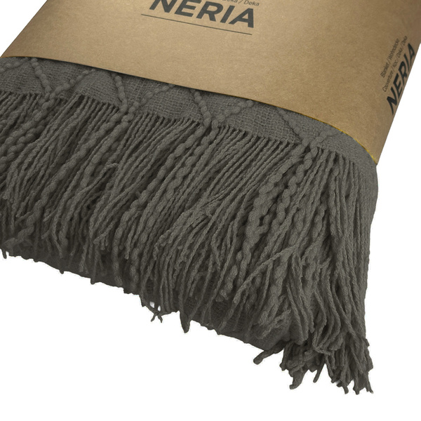 Koc Żakardowy Neria z Frędzlami Grafitowy Ciemnoszary 150x200 cm
