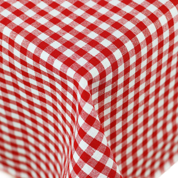 Obrus Obszywany Lniany Mała Czerwona Krata 