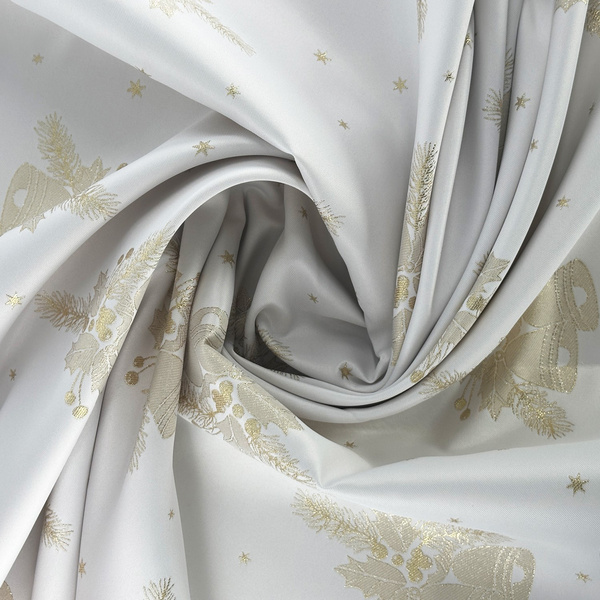 Dwustronny Obrus Plamoodporny Świąteczny Dzwonki Biały Złoty