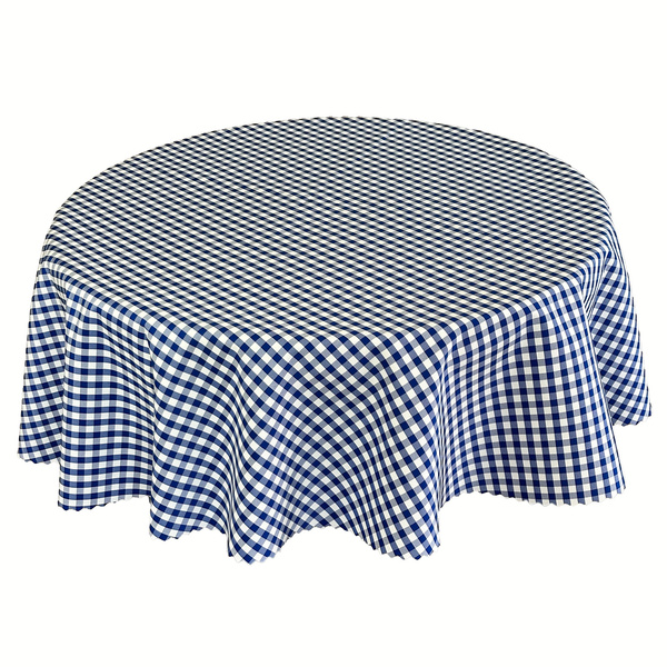 Obrus Plamoodporny Greta Druk Krata Niebieski Okrągły
