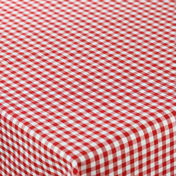 Obrus Obszywany Lniany Mała Czerwona Krata 