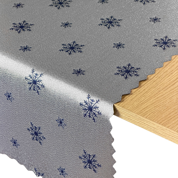Dwustronne Bieżniki i Serwety Plamoodporne Świąteczne Granatowy Srebrny Śnieg I