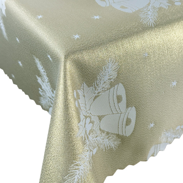 Dwustronny Obrus Plamoodporny Świąteczny Dzwonki Biały Złoty