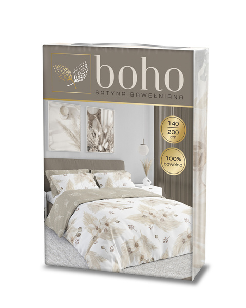 Komplet Pościeli Satyna Bawełniana 220x200+ 2x70x80 Boho 005 Kwiaty i Liście