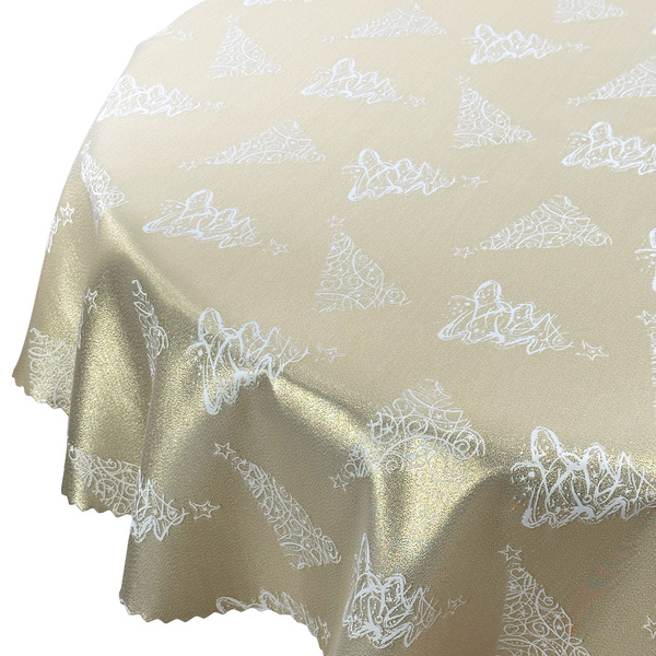 Dwustronny Obrus Plamoodporny Świąteczny Boże Narodzenie Choinka Złoty Z-3401 Okrągły