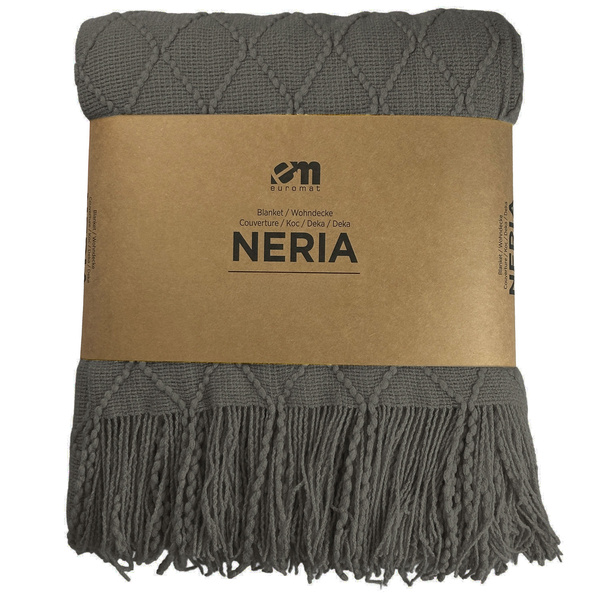 Koc Żakardowy Neria z Frędzlami Grafitowy Ciemnoszary 150x200 cm