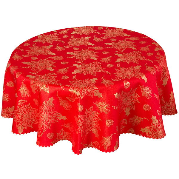 Dwustronny Obrus Plamoodporny Świąteczny Czerwony Złota Gwiazda Betlejemska Z-2888 Okrągły
