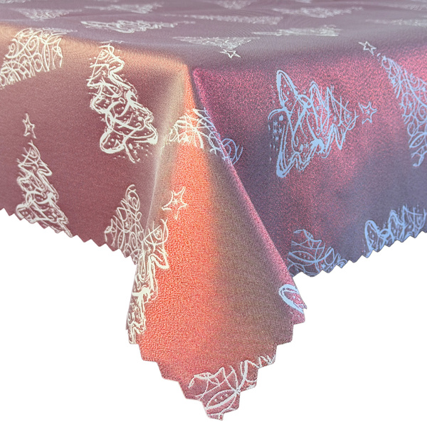 Dwustronny Obrus Plamoodporny Świąteczny Boże Narodzenie Choinka Bordo Z-3401