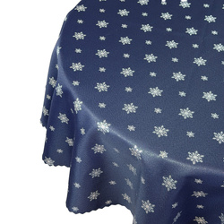Dwustronny Obrus Plamoodporny Świąteczny Granatowy Srebrny Śnieg I Okrągły