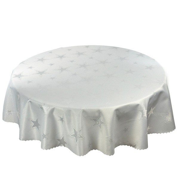 Dwustronny Obrus Plamoodporny Świąteczny Duża Gwiazda Srebrna Okrągłe