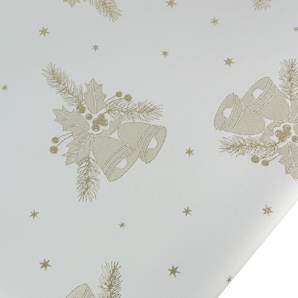 Dwustronny Obrus Plamoodporny Świąteczny Dzwonki Biały Złoty